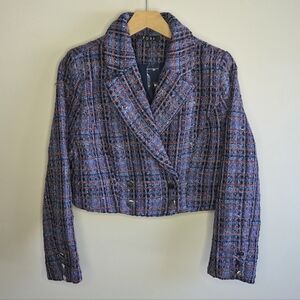 Fore Cropped Colorful Tweed Double Breasted Blazer Size Large Old Money Preppy